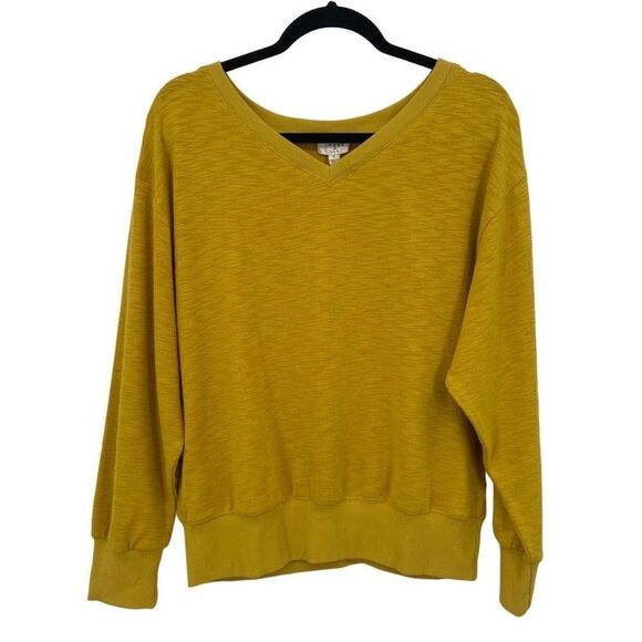 Umgee Tops - Umgee Oversized V-Neck Sweatshirt Mustard Yellow Small‎
